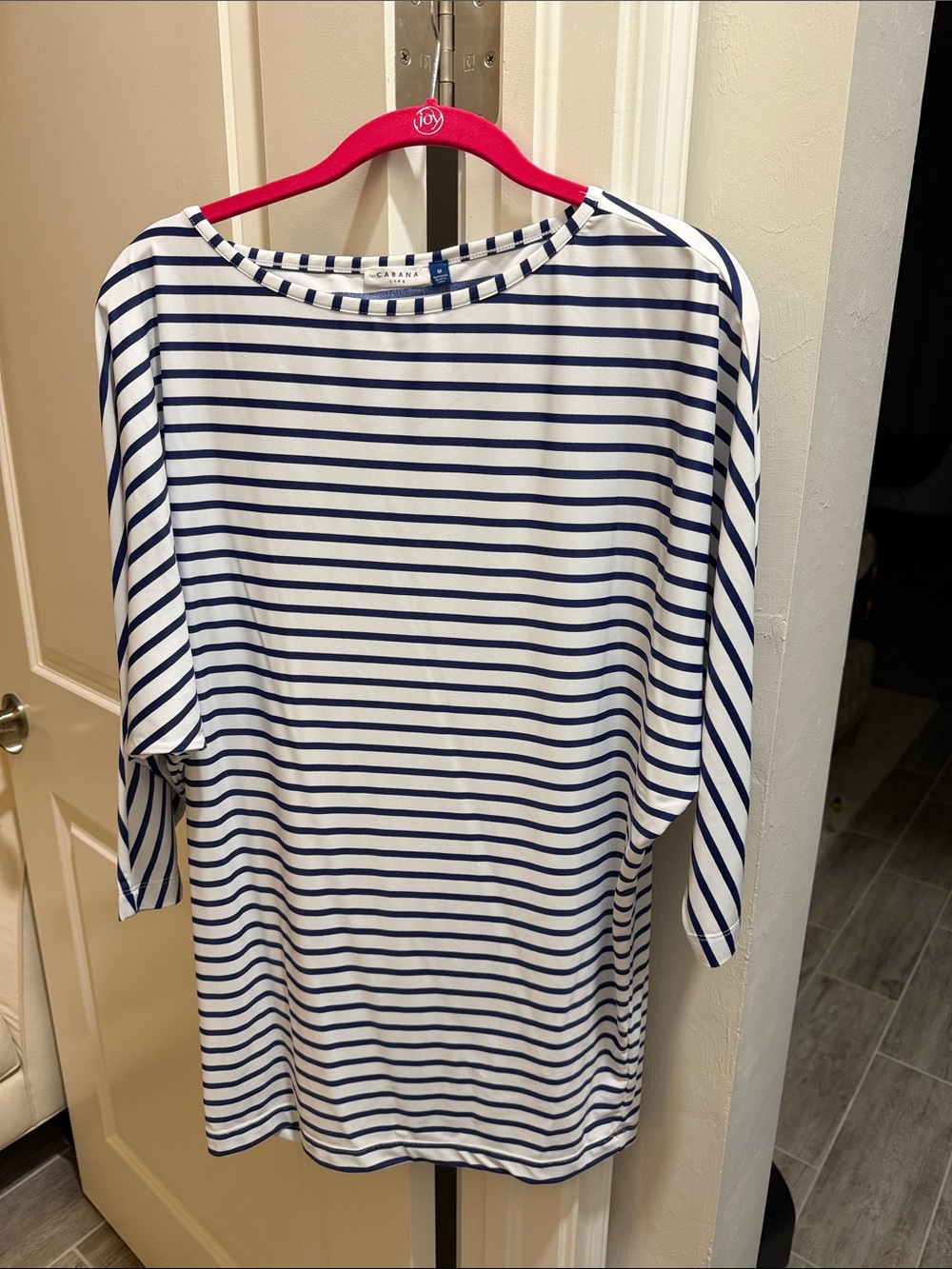 Cabana Life White and Navy Striped Boatneck Tunic